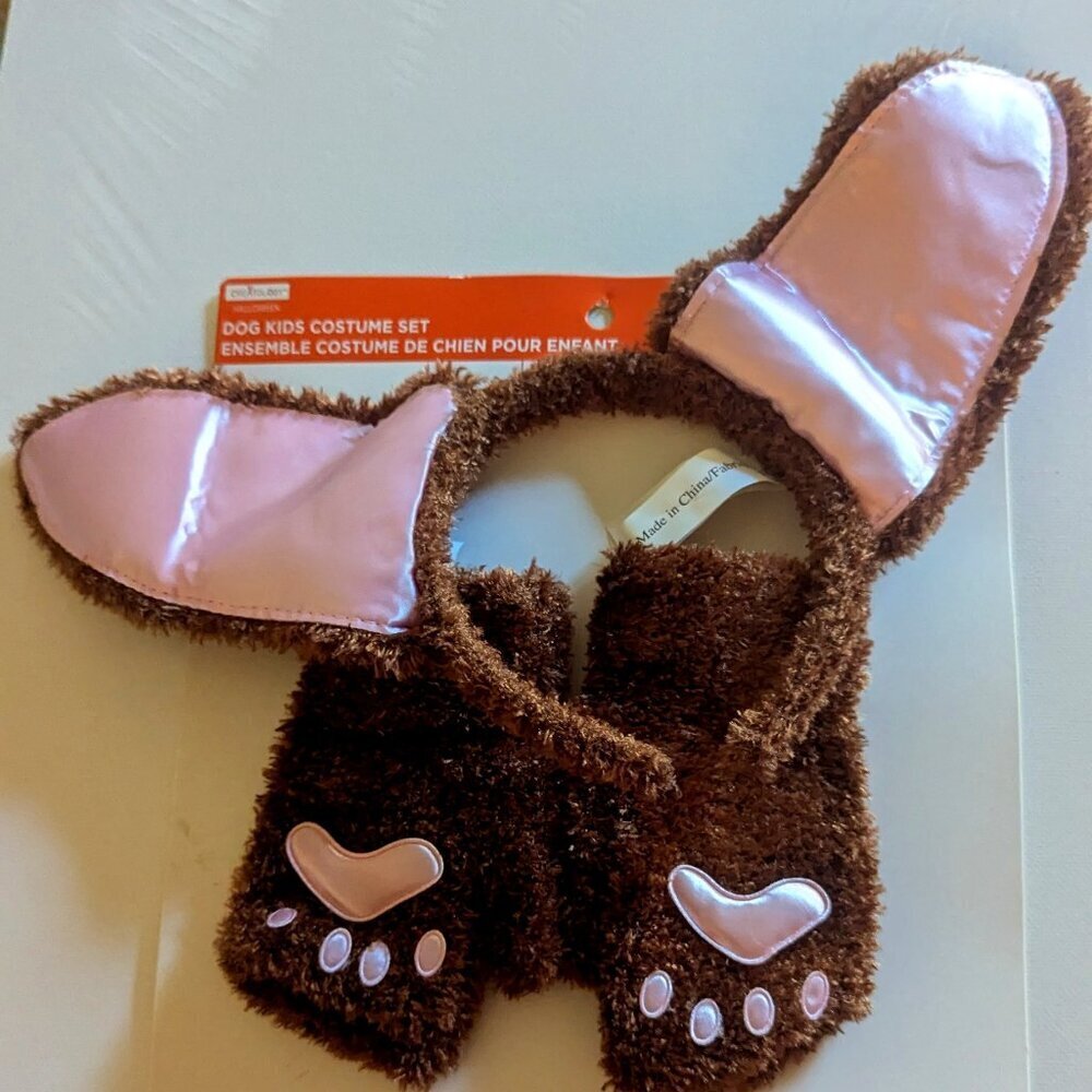 NWT Kids Fuzzy Brown Dog Halloween Costume Bendy Ears Headband Gloves Michael's